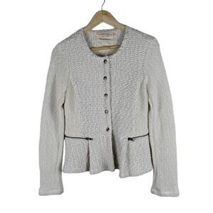 Cartonnier Anthropologie Tweed Peplum Jacket Small Ivory Button Up Academia